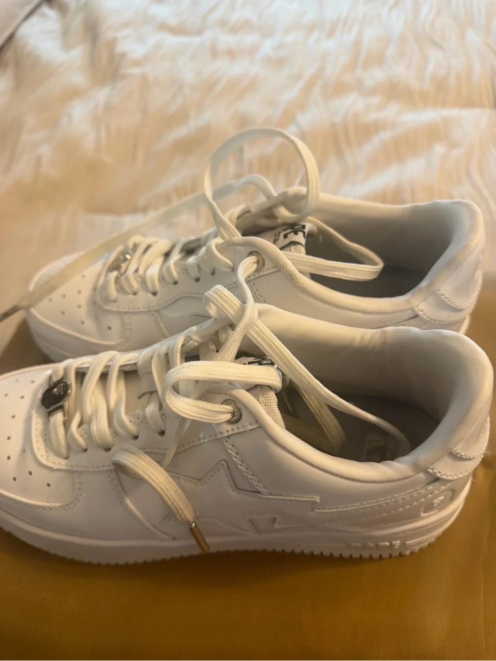 Bape Kids White Leather Star Logo Sneakers